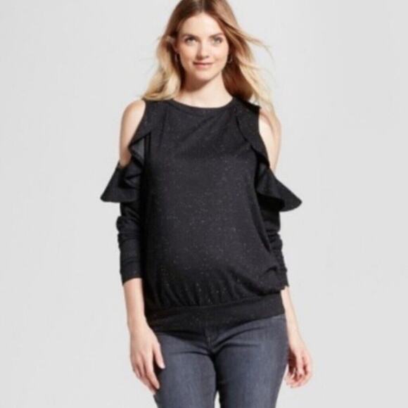 Isabel Maternity Ingrid & Isabel Ruffle Sweater Womens Size Small Black Spacedye - Picture 1 of 7